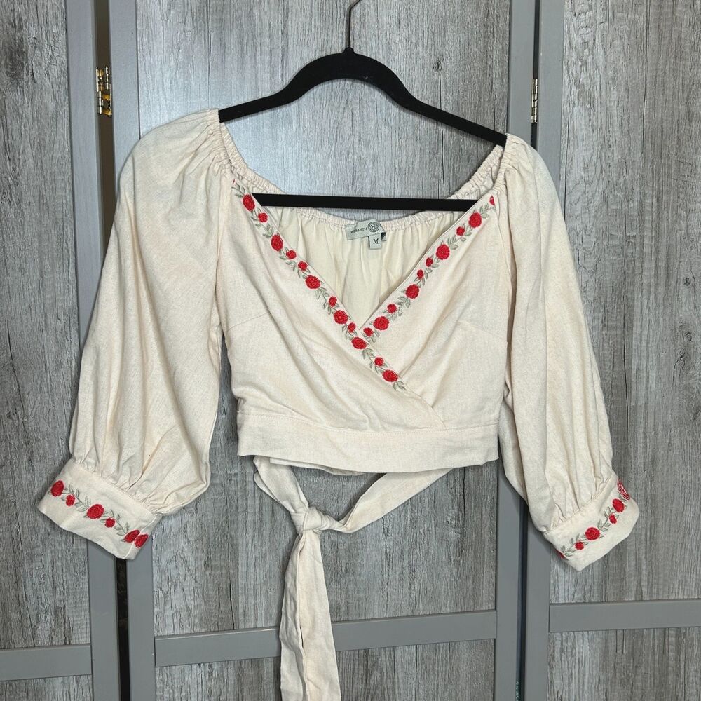 Herenica Collection Cropped Top Bohemian Hippie Embroidered Size M